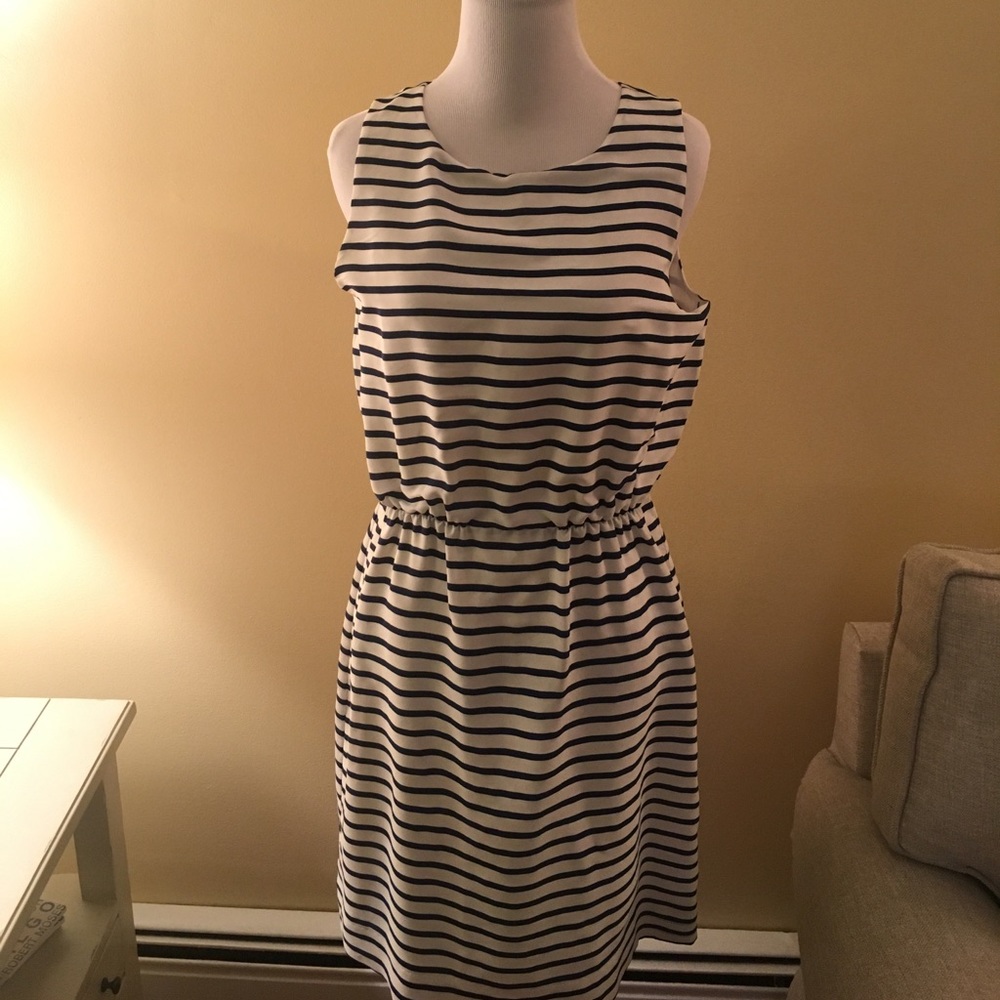 J. crew navy and white striped tank dress